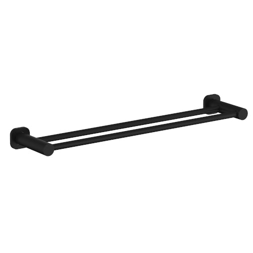 Finesa 600mm SQ Double Towel Rail Matte Black - SQ6831BL