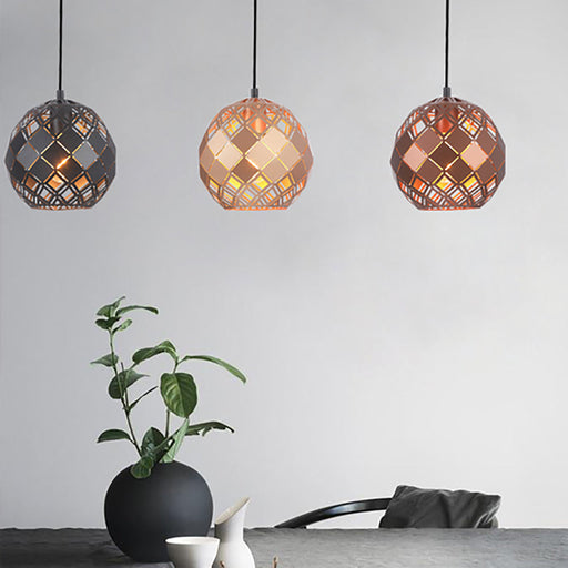 Buy Pendant Lights Australia TUILE Interior Embossed Tiled Iron 1 Light Pendant Small Black - TUILE1