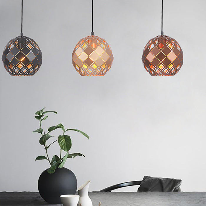 Buy Pendant Lights Australia TUILE Interior Embossed Tiled Iron 1 Light Pendant Small Black - TUILE1