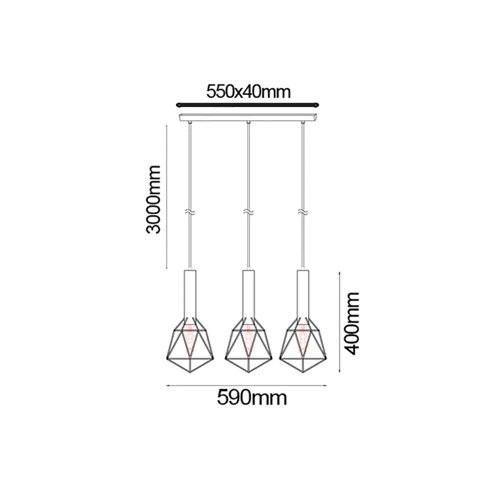 Buy Island Pendant Lights Australia WHITEBAND White Iron Cage 3 Light Bar Pendant - WHITEBAND1X3