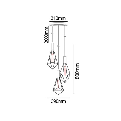Buy Cluster Pendants Australia WHITEBAND White Iron Cage 3 Light Round Base Pendant - WHITEBAND2X3