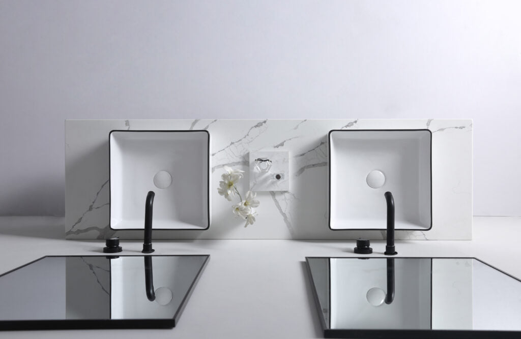 Macleod Above Counter Art Basin Gloss White With Black Edge - XECB-090WBE