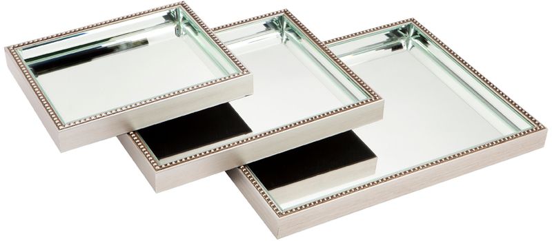 Zeta Set Of 3 Range Mirrror Tray Antique Silver - Z50496