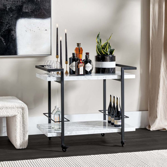 Franklin Marble Bar Cart White & Black - 32189