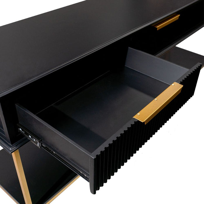 Aimee Large Console Table Satin Black & Gold - 33033