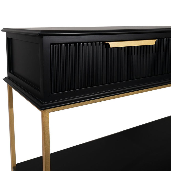 Aimee Large Console Table Satin Black & Gold - 33033