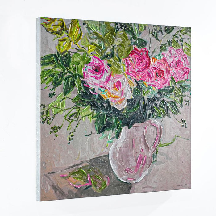 Pink Metal Florals Enhanced Canvas Print Natural & Nature - 53260