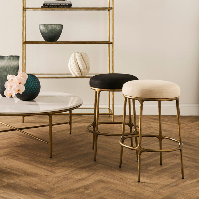 Heston Kitchen Stool Brass & Natural - 33183