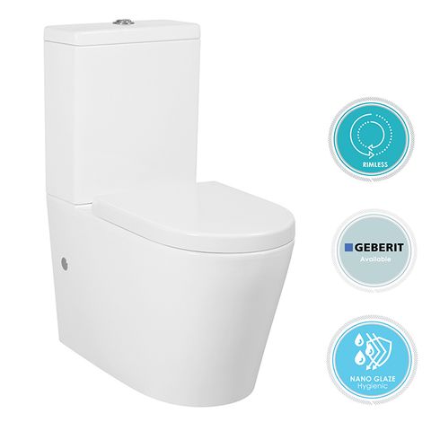 ALZANO Rimless Toilet Suite White Ceramic Slim Seat Geberit - IATSPKRLVA-G