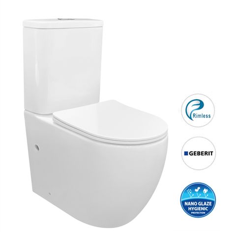 COSENZA Rimless Toilet Suite White Ceramic Slim Seat Geberit - ICTSPKVA-G