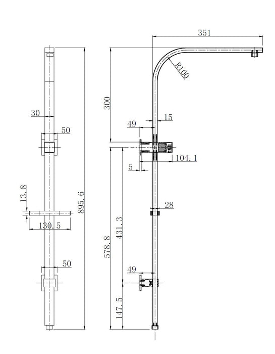 Oskar / Zevio 250mm Twin Shower Combo Top Inlet Matte Black - TSSTI-B10