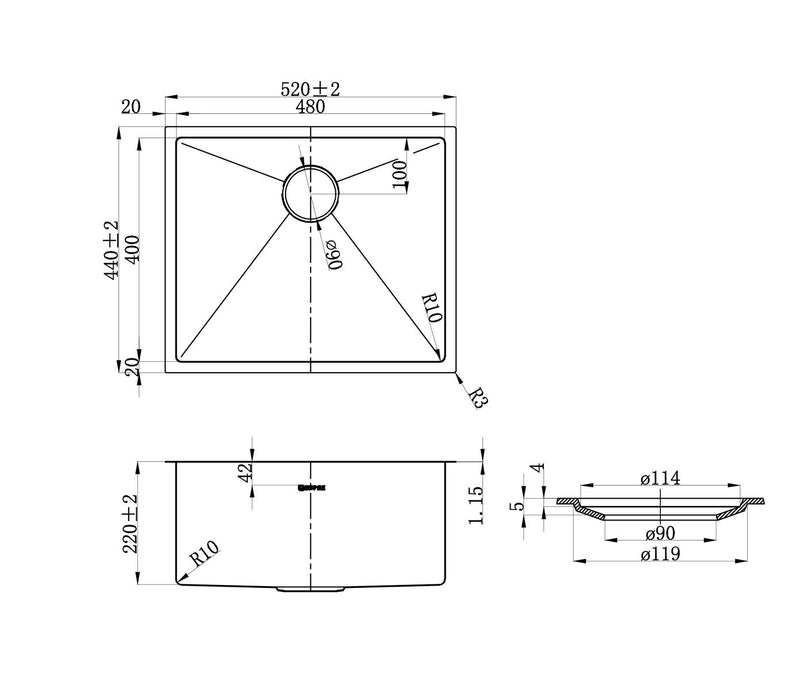 Axon 520mm Kitchen Sink Gun Metal - M-CBS-810-52GM