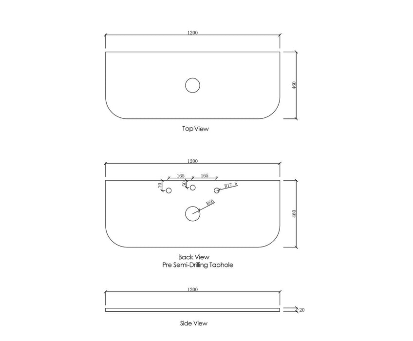 Bondi 1200x460x20 Pure White Top - STBO124PW
