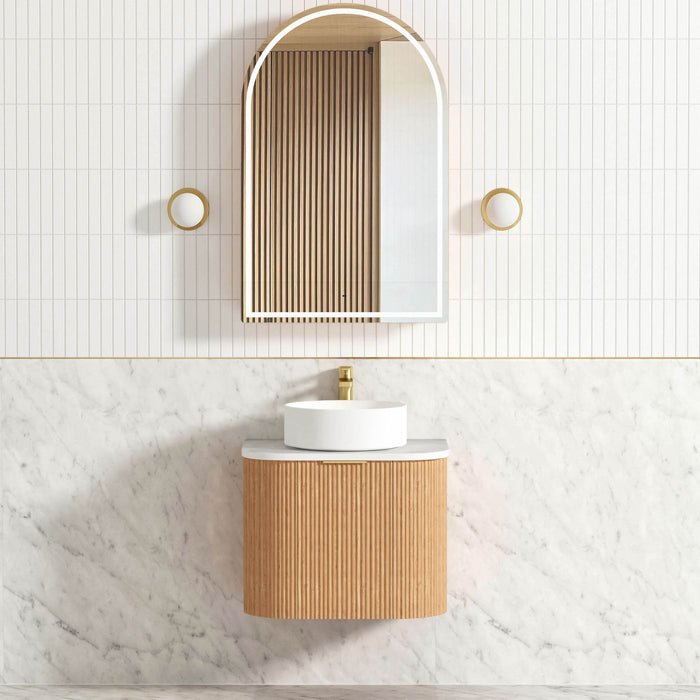 Bondi Fluted 600mm Wall Hung Curve Vanity Woodland Oak - BOW600L