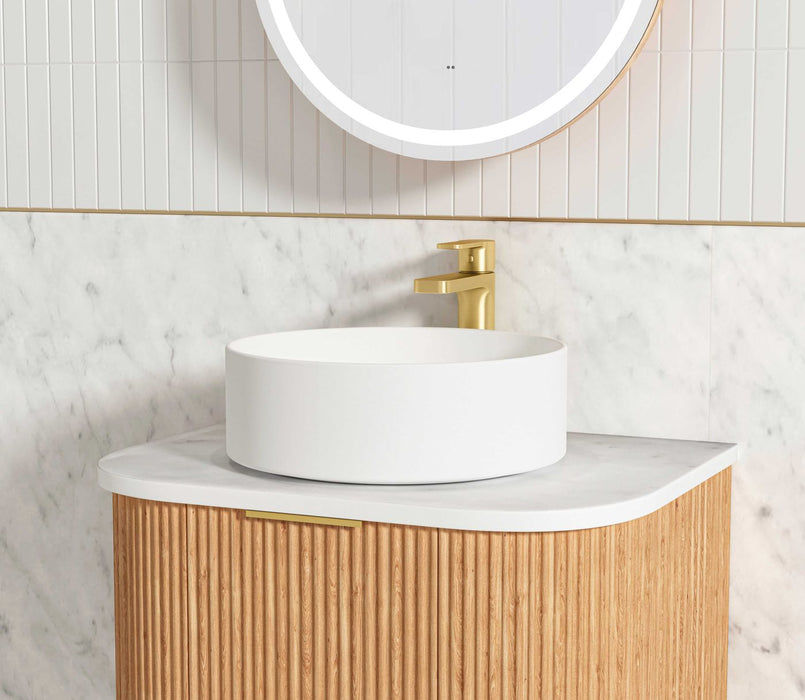 Bondi Fluted 600mm Wall Hung Curve Vanity Woodland Oak - BOW600L