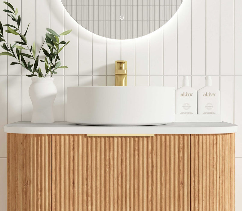 Bondi Fluted 750mm Wall Hung Curve Vanity Woodland Oak - BOW750L