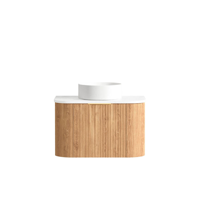Bondi Fluted 750mm Wall Hung Curve Vanity Woodland Oak - BOW750L
