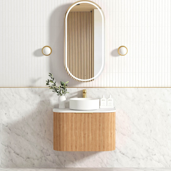 Bondi Fluted 750mm Wall Hung Curve Vanity Woodland Oak - BOW750L