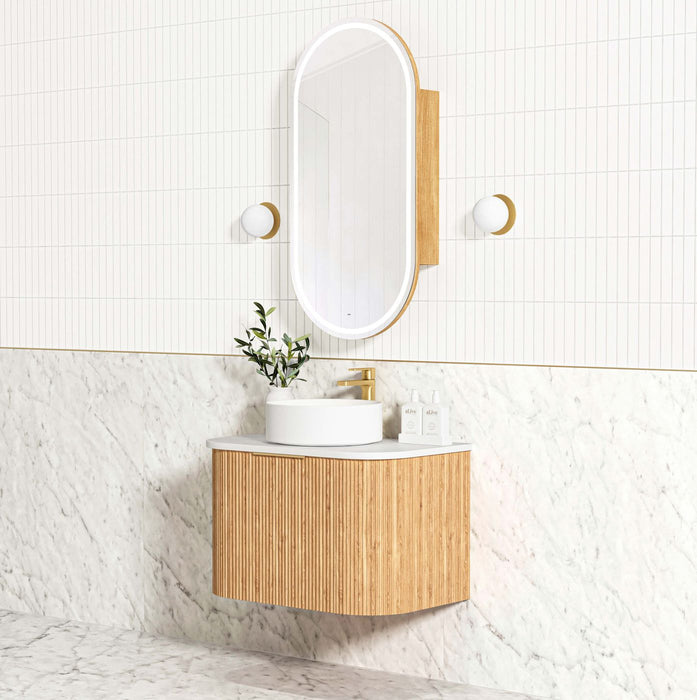 Bondi Fluted 750mm Wall Hung Curve Vanity Woodland Oak - BOW750L