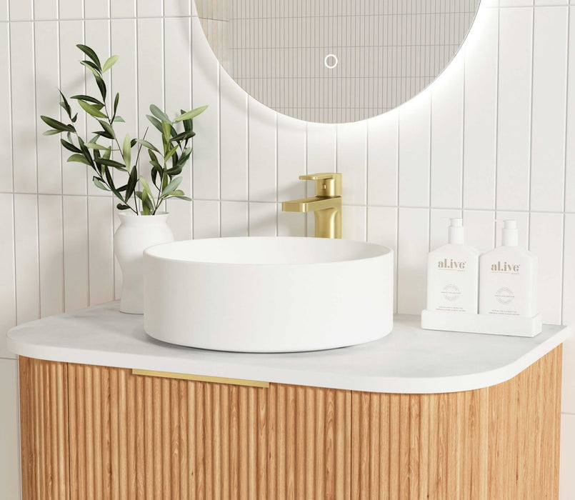 Bondi Fluted 750mm Wall Hung Curve Vanity Woodland Oak - BOW750L