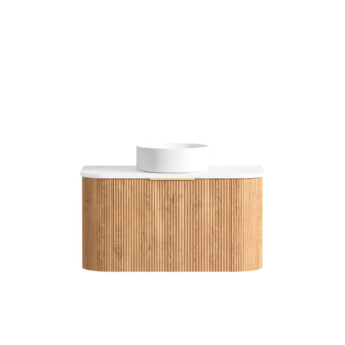 Bondi Fluted 900mm Wall Hung Curve Vanity Woodland Oak - BOW900L