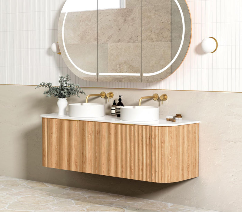 Bondi Fluted 1500mm Wall Hung Curve Vanity Woodland Oak - BOW1500L
