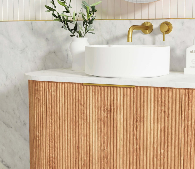 Bondi Fluted 1500mm Wall Hung Curve Vanity Woodland Oak - BOW1500L