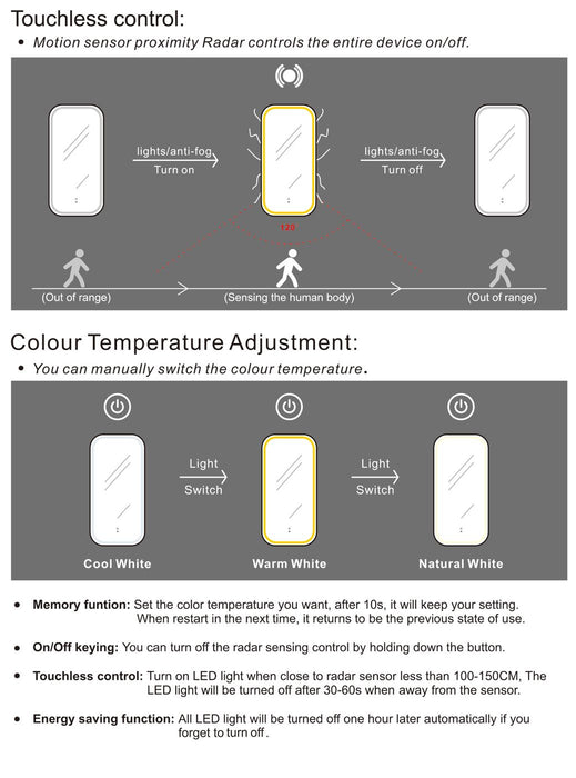 Newport Acrylic LED Mirror 40W Tri-colour Matte Black - LED-SQM9045B