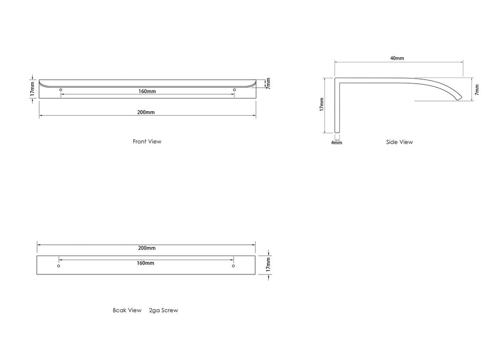 Hampshire 200mm Handle for  750mm, 900mm, 1200mm, 1500mm, 1800mm Cabinets Matte Black - HSHANDLE-B200