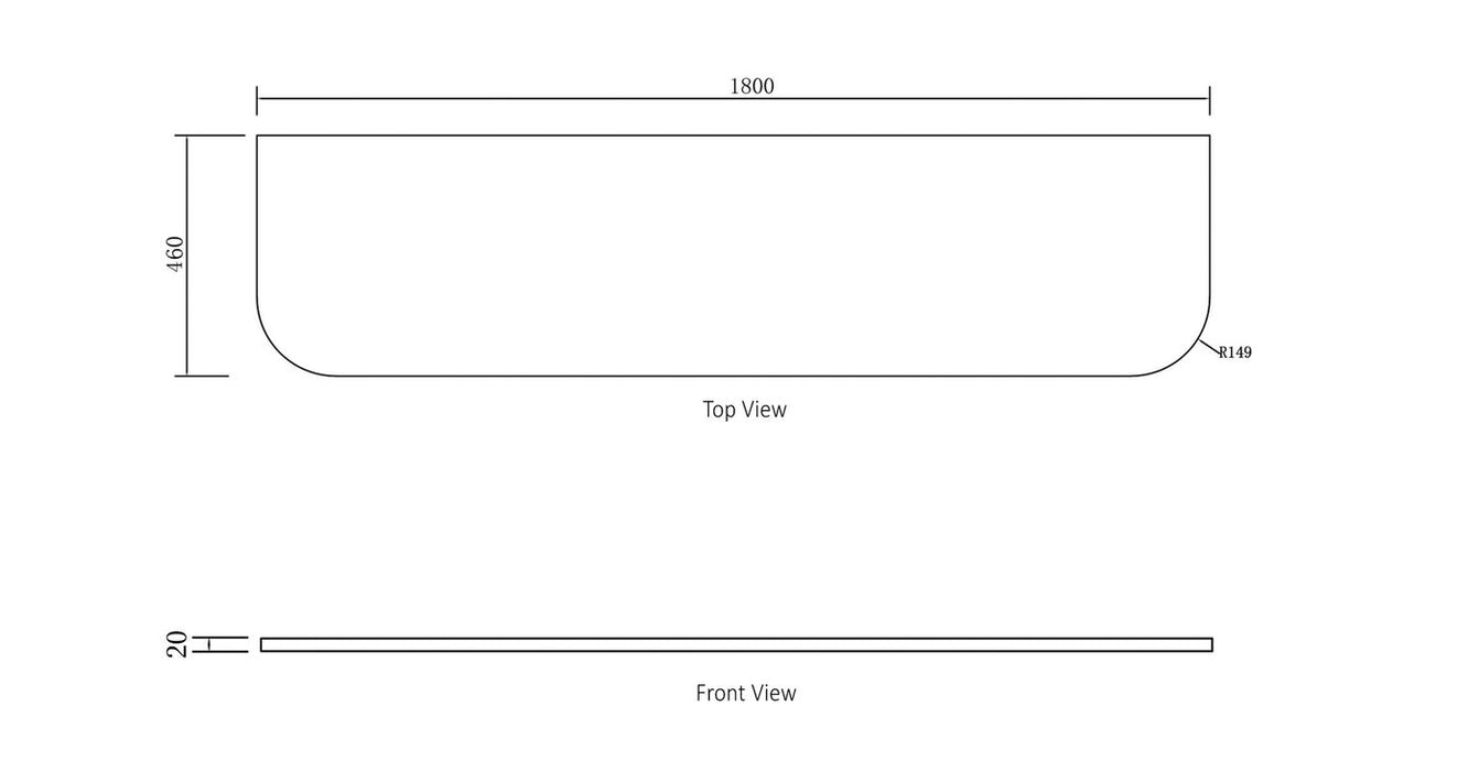 Bondi 1800x460x20 Pure White Top No Hole - STBO184PW-NH