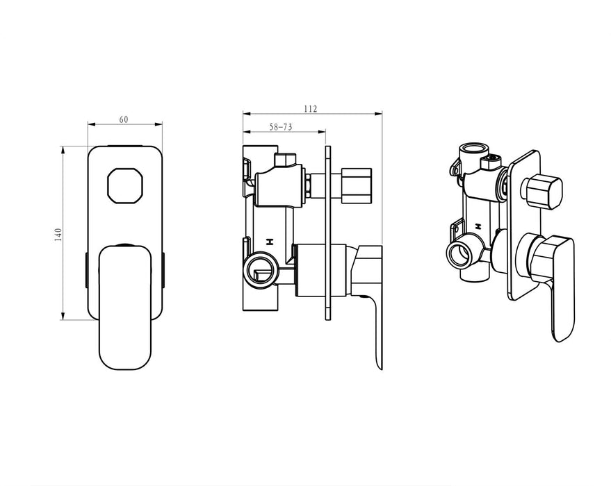 Oskar Shower Mixer with Diverter Chrome - TP-ODSM