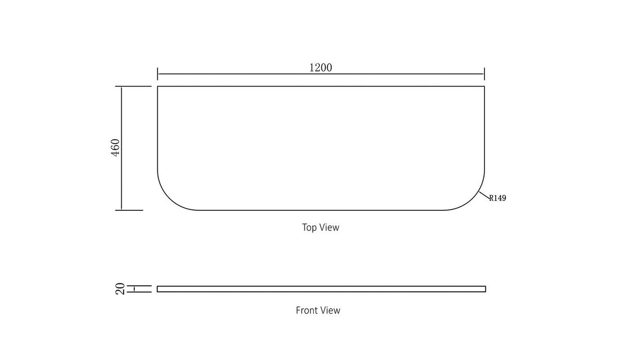 Bondi 1200x460x20 Pure White Top No Hole - STBO124PW-NH