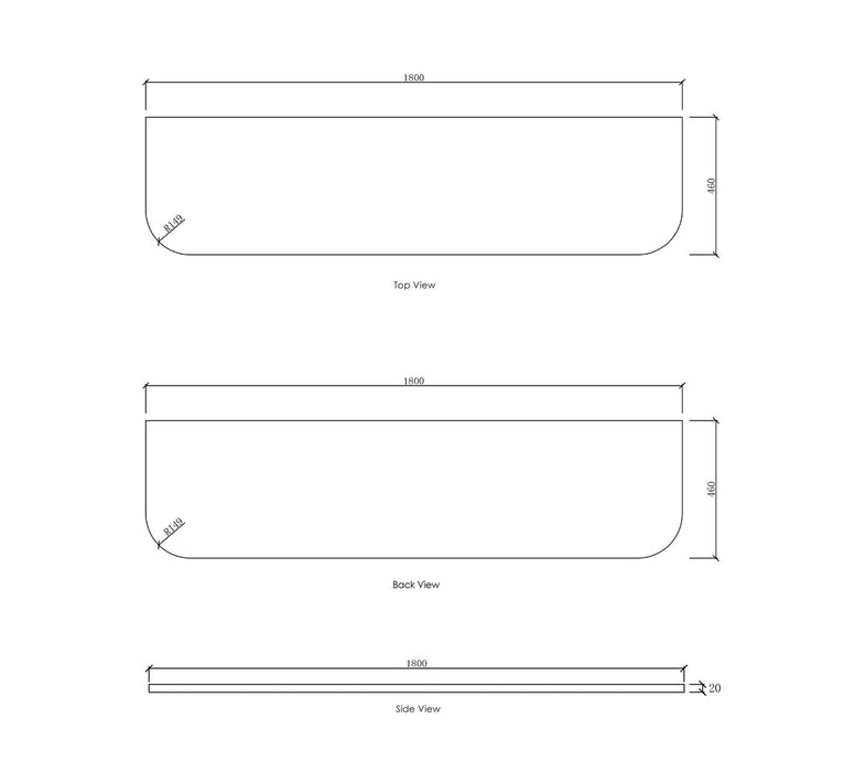 Bondi 1800x460x20 Solid Surface Matte White Top No Hole - STBO184MW-NH