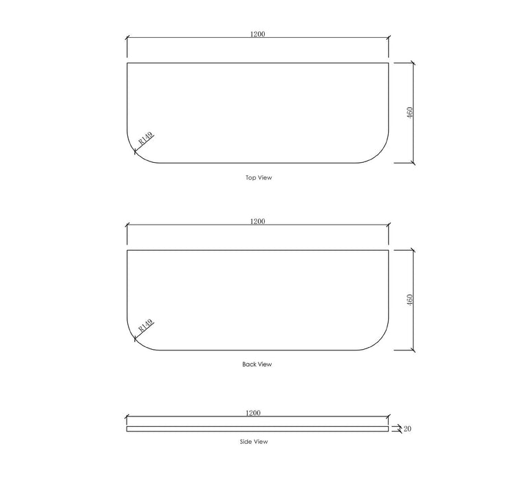 Bondi 1200x460x20 Solid Surface Matte White Top No Hole - STBO124MW-NH