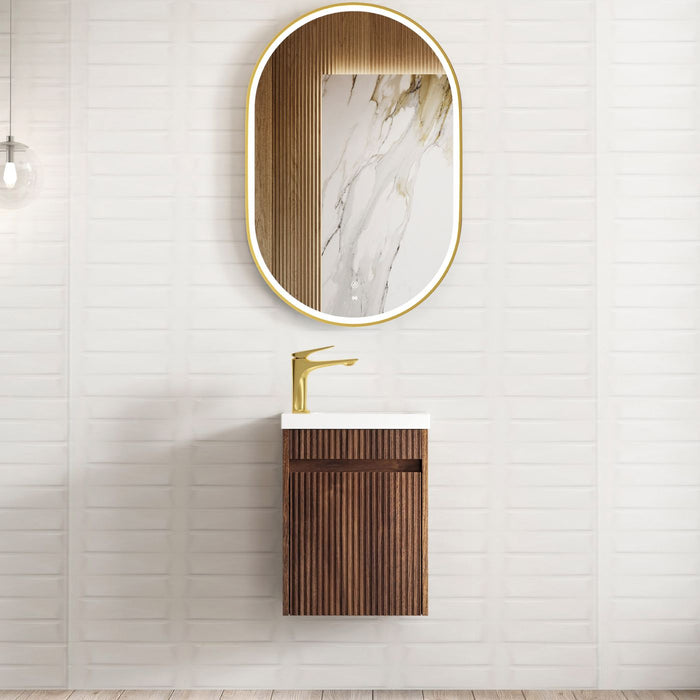 Mini 400mm Ensuite Fluted Vanity With Basin Sable Walnut - SP400SW