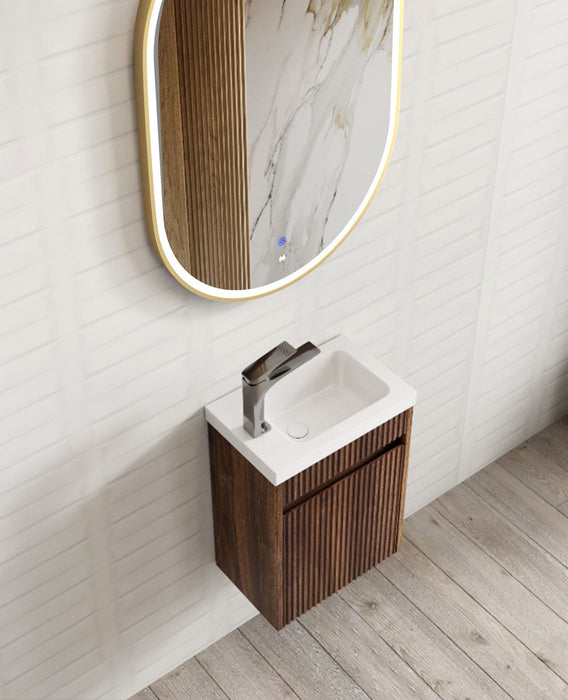 Mini 400mm Ensuite Fluted Vanity With Basin Sable Walnut - SP400SW