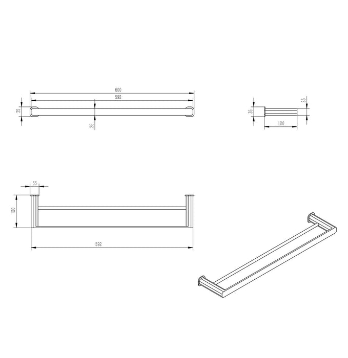 Oskar 600mm Double Towel Rail Argent Gold - AC4112AG