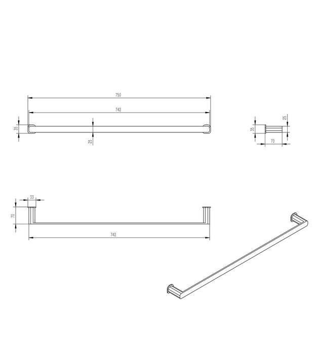 Oskar 750mm Single Towel Rail Chrome - AC4113