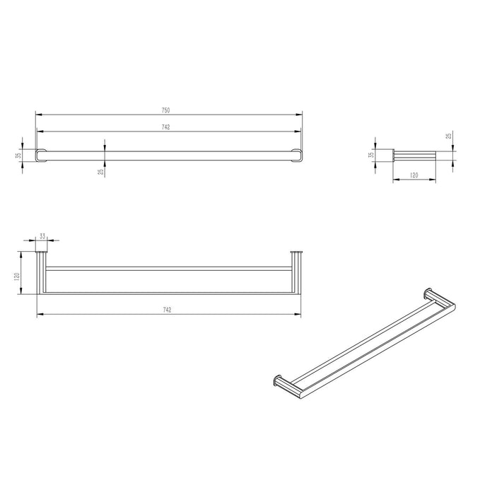 Oskar 750mm Double Towel Rail Gun Metal - AC4114GM