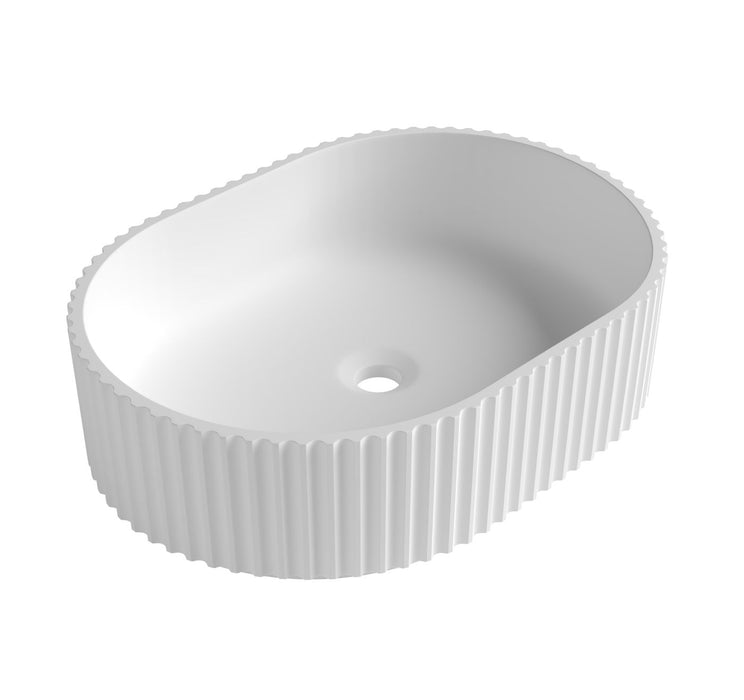 Havana Oval Fluted Solid Surface Matte White Basin NF - SBF4834