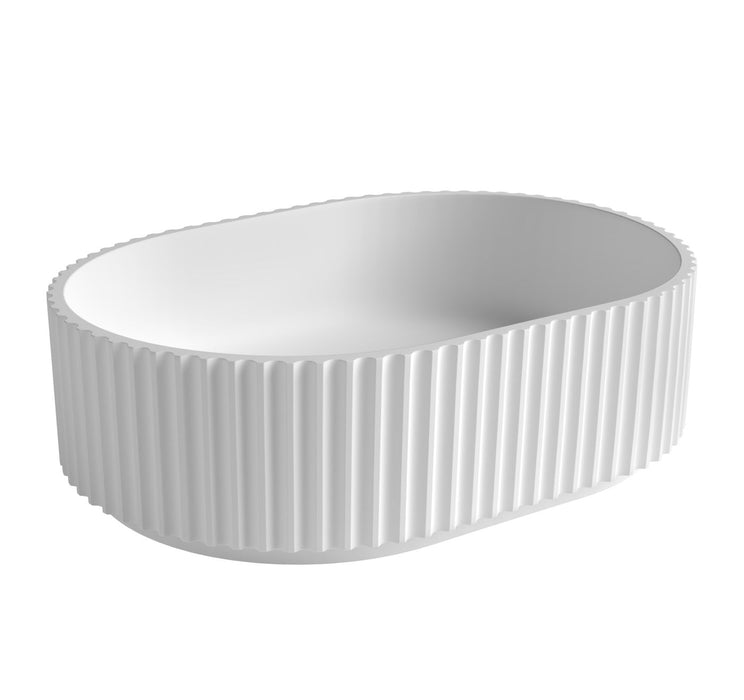 Havana Oval Fluted Solid Surface Matte White Basin NF - SBF4834