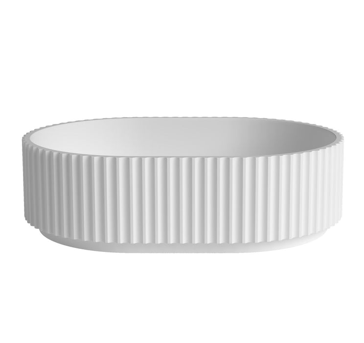 Havana Oval Fluted Solid Surface Matte White Basin NF - SBF4834