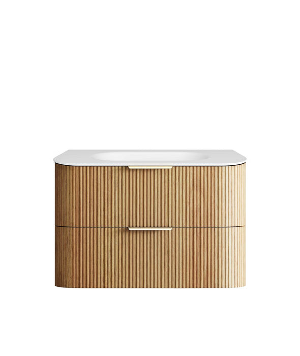 Havana Fluted 900mm Wall Hung Curve Vanity Woodland Oak - HAW900LMT-CS