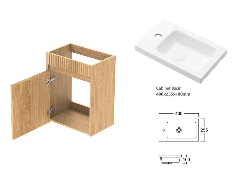 Mini 400mm Ensuite Fluted Vanity With Basin Woodland Oak - SP400WL