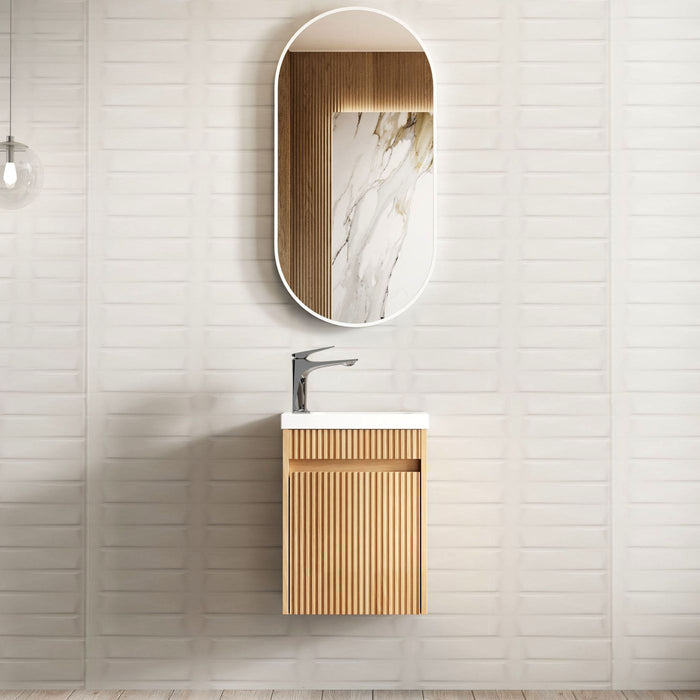 Mini 400mm Ensuite Fluted Vanity With Basin Woodland Oak - SP400WL