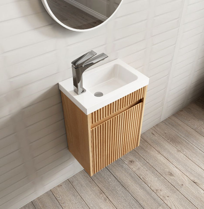 Mini 400mm Ensuite Fluted Vanity With Basin Woodland Oak - SP400WL