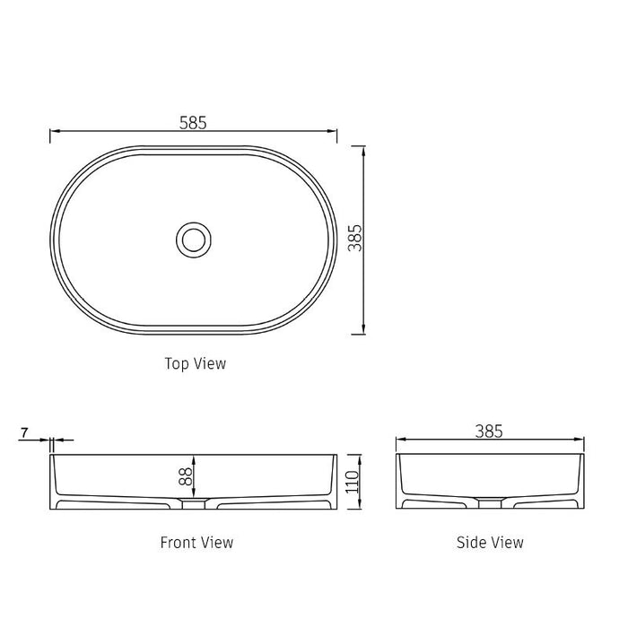 Noosa Solid Surface Above Counter Basin Matte White - SSB5838