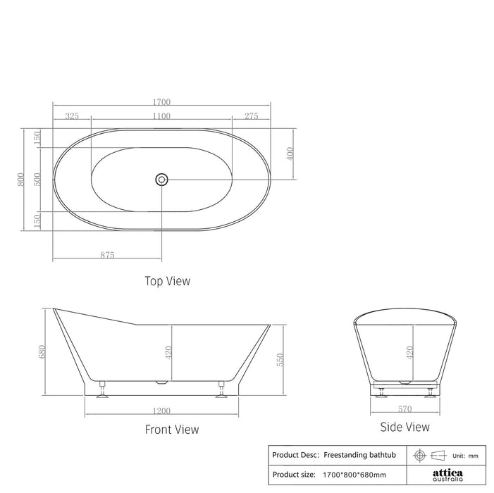 Attica Acrylic Freestanding Bath Gloss White - ALBT-1700