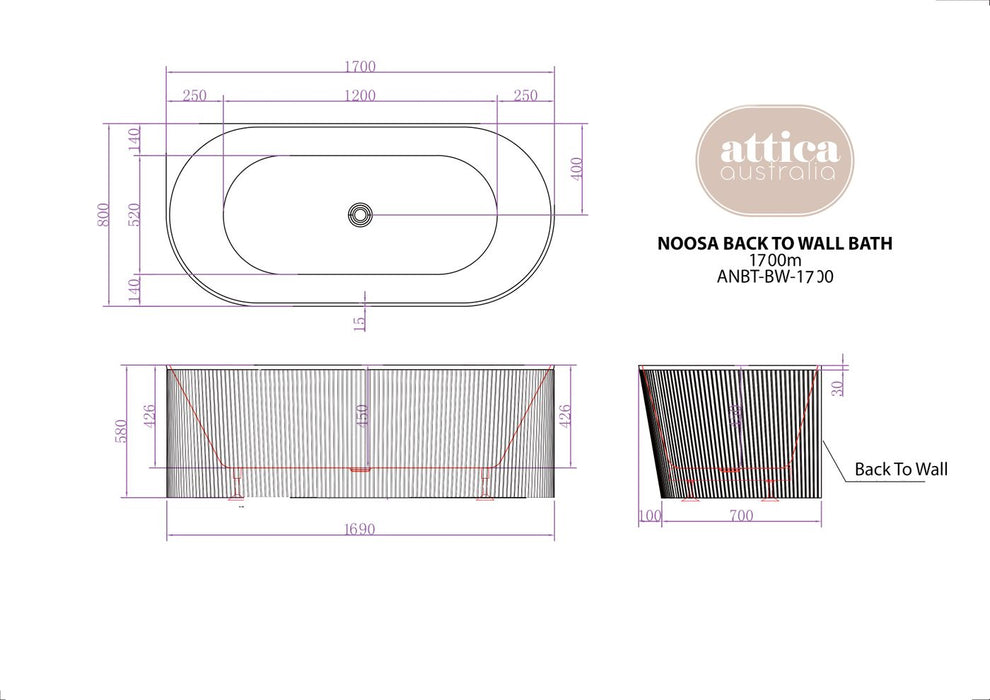 Attica Acrylic Bath Matte White - ANBT-BW-1700-MW