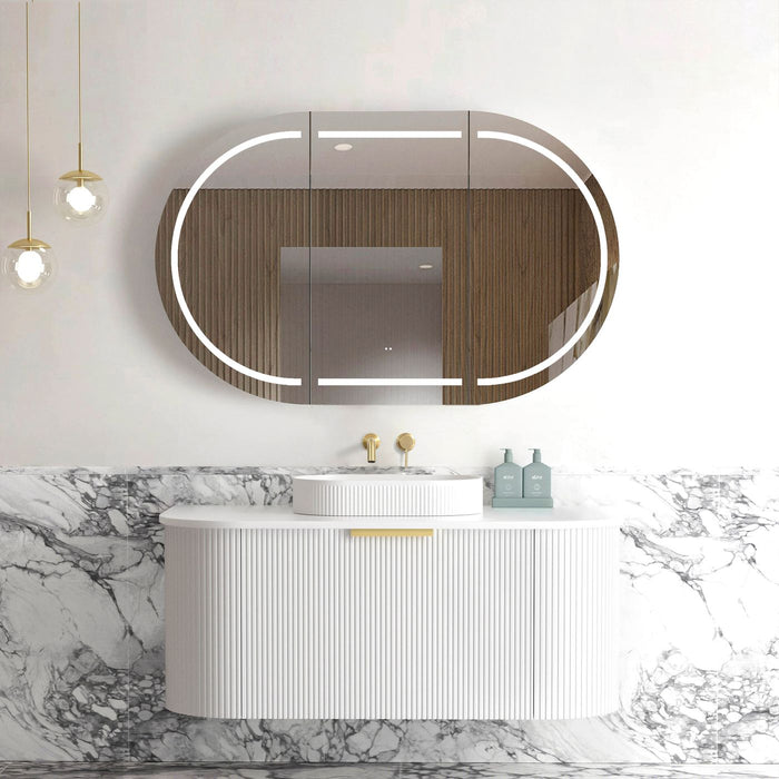 Bondi Fluted 1200mm Wall Hung Curve Vanity Matte White - BO1200W